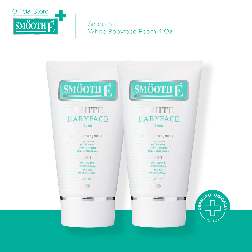 [แพ็ค 2] Smooth E White Babyface Foam 4 Oz. สมูทอี ไวท์ เบบี้เฟส โฟม pH5 Vit C&E ผิวกระจ่างใส สำหรับผิวหมอง
