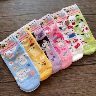 ฤดูใบไม้ผลิฤดูร้อนการ์ตูน Melody Cinnamon Dog Kuromi Hello Kitty Pacha Dog เกาหลี Dongdaemun ถุงเท้าสั้นผู้หญิง