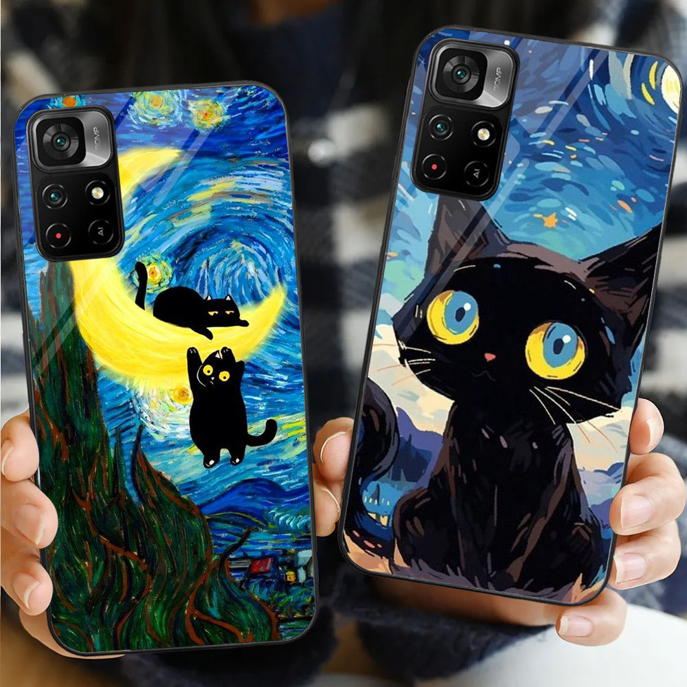 Van gogh cat 04 แก้วสําหรับ POCO F3 F4 F5 M3 M4 M5 M6 4G X3 X4 GT NFC X5 X6 PRO 5G