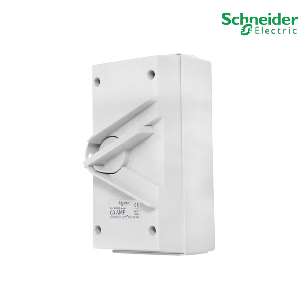 Schneider Electric สวิตช์สำหรับแยกวงจร ชนิดกันน้ำ 2 สาย 63A 440V IP66 สีเทา | WHD63_GY | PlugOn