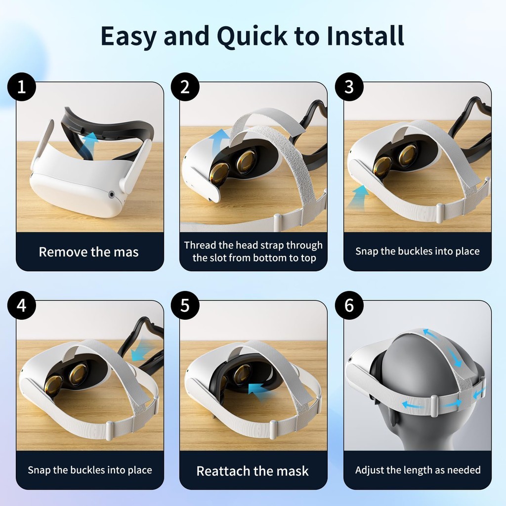 สายรัดศีรษะสําหรับชุดหูฟัง Oculus Quest 2, สายคล้องคอเดิมเข้ากันได้กับ Meta Quest 2 HeadStrap พร้อม 6 ชิ้น Controller Thumb Grip Caps, สําหรับ Oculus Quest 2 HeadStrap,Ori - รูปที่ 6