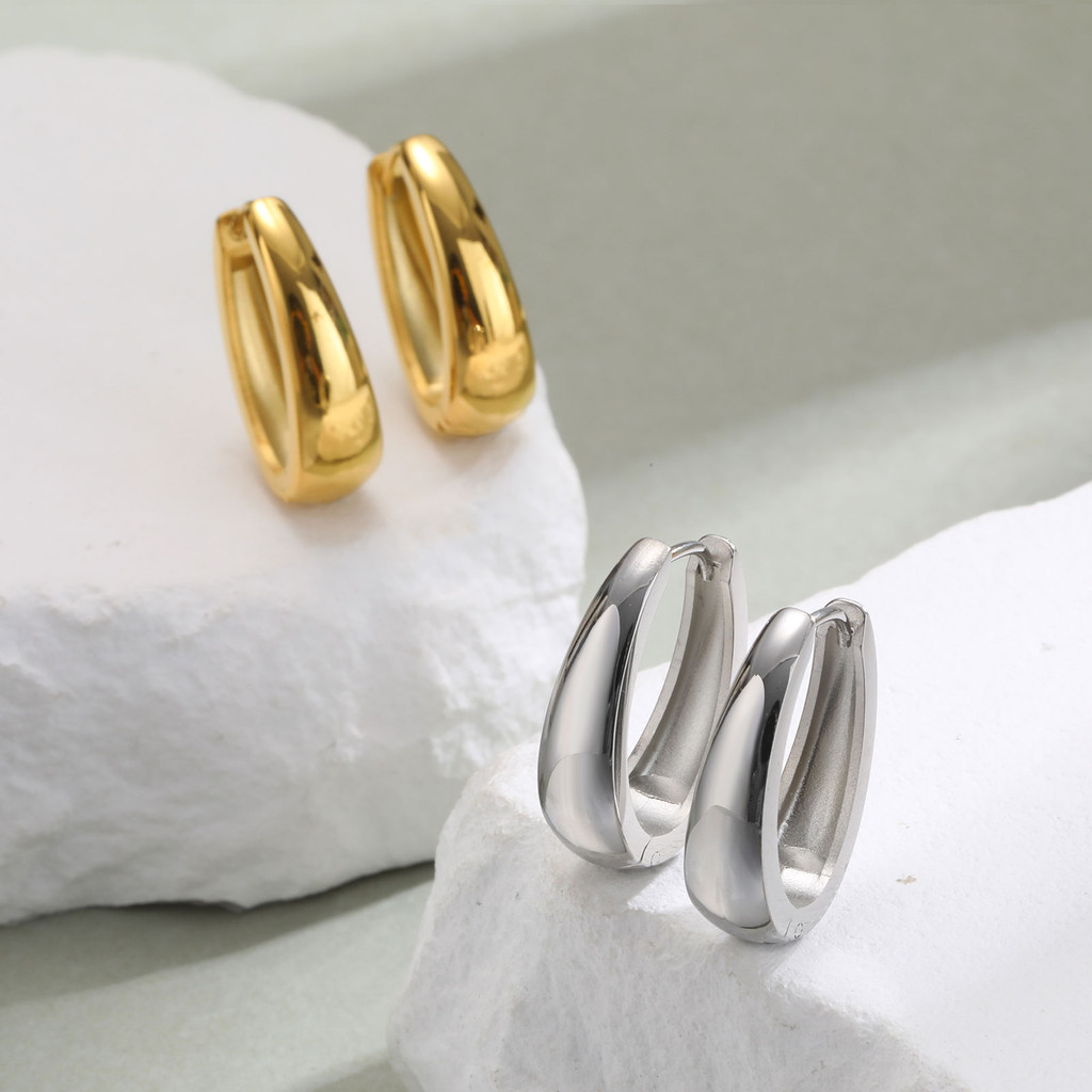 Vnox 18K Gold U-shaped Hoop ต่างหูสําหรับผู้หญิง,ไทเทเนียมเหล็กไม่สม่ําเสมอต่างหูกันน้ํา,ของขวัญเครื่องประดับ - รูปที่ 2