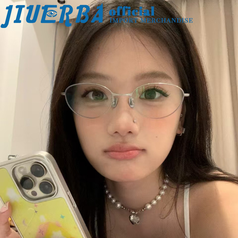 JIUERBA แฟชั่นย้อนยุคโลหะแมวตากรอบขนาดเล็กป้องกันแสงสีฟ้าแว่นตาคอมพิวเตอร์สําหรับผู้ชายและผู้หญิง