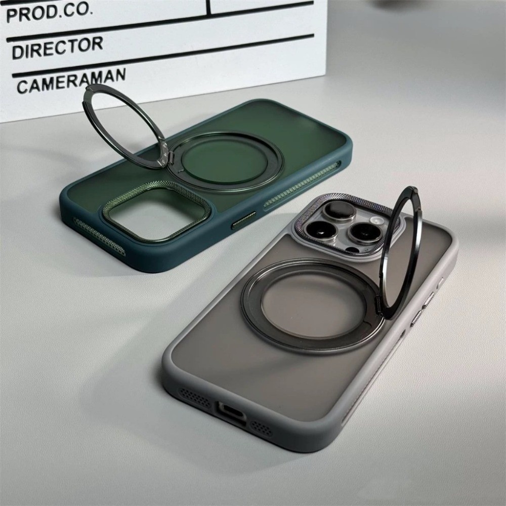 คุณภาพสูง 360 หมุนวงเล็บเคสโทรศัพท์สําหรับ iPhone 11 12 13 14 15 16 Pro Max 14 PLUS 15 PLUS 16 PLUS โลหะกล้องแม่เหล็ก Fulcrum ป้องกัน Matte ปลอก Hard Shell