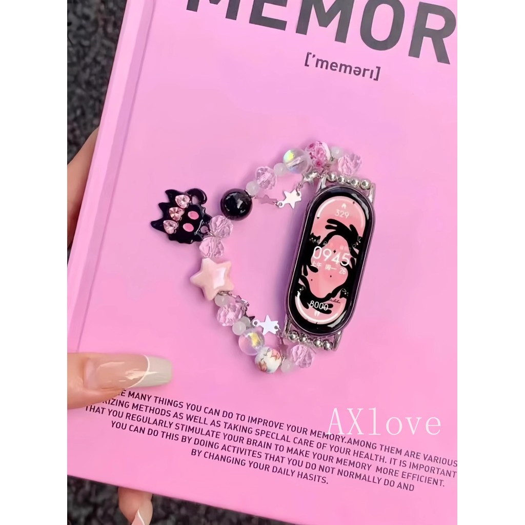 สร้อยข้อมือสําหรับ Mi Band 8 9 7 Pro 6 5 4 3 สําหรับ Xiaomi Band 9 8 Active สายรัดข้อมือเครื่องประดับลูกปัดคริสตัล Agate น่ารัก Charms - รูปที่ 7