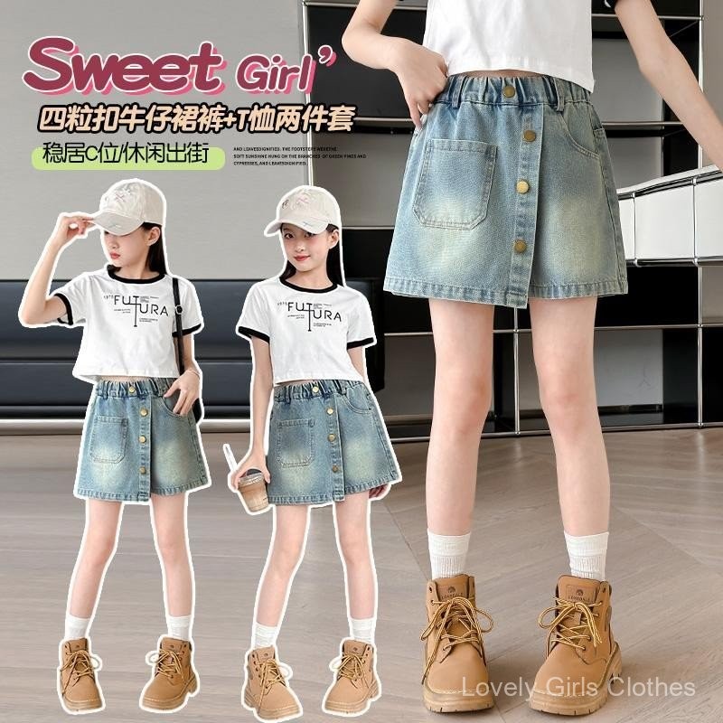 กระโปรงยีนส์สำหรับเด็กผู้หญิง 2025 ใหม่ กระโปรงยีนส์สำหรับเด็ก แฟชั่นฤดูร้อนสำหรับเด็กผู้หญิง กางเกงขาสั้นและกระโปรงอเนกประสงค์
