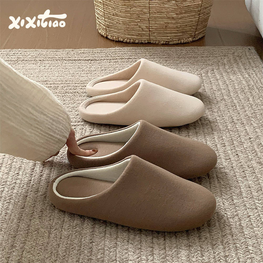 Xixitiao ตลอดทั้งปีสากลชายหญิงนักเรียนพื้นนุ่มเรียบง่ายปิดเสียงรองเท้าแตะผ้าฝ้าย