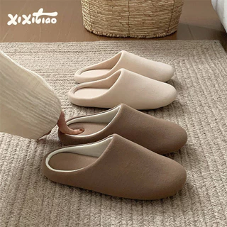 Xixitiao ตลอดทั้งปีสากลชายหญิงนักเรียนพื้นนุ่มเรียบง่ายปิดเสียงรองเท้าแตะผ้าฝ้ายลินินในร่ม