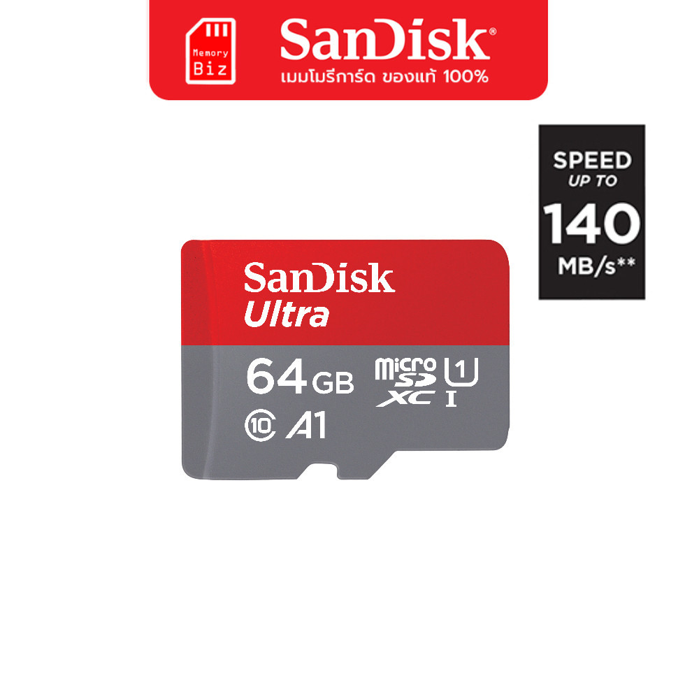 SanDisk Ultra MicroSDXC UHS-I 64GB ความเร็วสูงสุด 140 MB/s U1 A1  (SDSQUAB-064G-GN6MN)