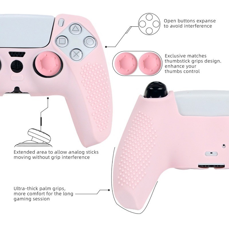 เคสจอยสติ๊ก ยางซิลิโคนนิ่ม กันลื่น ลายดอกซากุระน่ารัก สีชมพู สําหรับ PS5 PS5 PlayStation 5