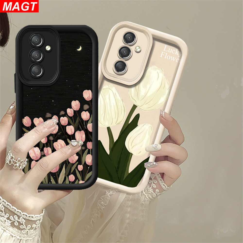 Samsung A55 5G A54 S23 FE A14 A13 A24 A23 A32 A50 A22 A21S A30S A52 A51 A71 A53 A72 A50S A30S A52S ดอกทิวลิปสดอ ่ อนเยาว ์ ออกแบบกรณี MAGT