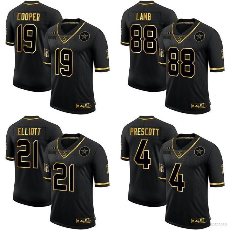 เสื้อยืดกีฬา ผ้ายีน ลาย Dallas NFL Elliott Lamb Prescott Cooper Salute to Black Gold