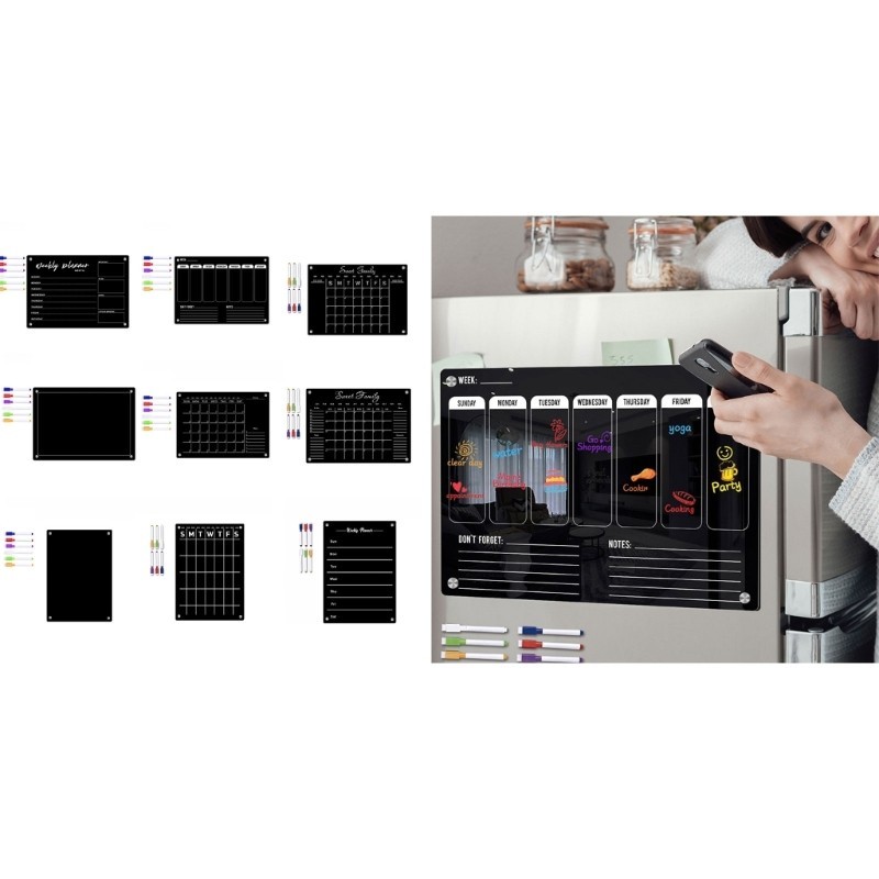 Hrtyvhin Magnetic Calendar Weekly Planner ปฏิทินแม่เหล็กกระดานดํา To-do-list Board