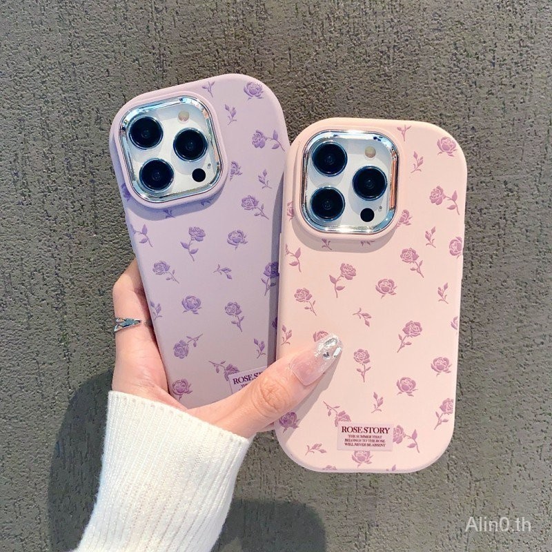 เคสโทรศัพท์มือถือ ซิลิโคนนิ่ม กันกระแทก ลายดอกไม้ สีชมพู สีม่วง สําหรับ iPhone x xs xr xsmax 11 12 13 14 15 Pro max Plus QJ9Z