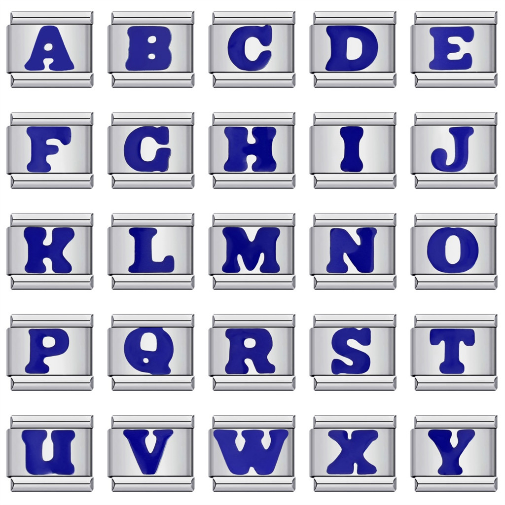 เครื่องประดับ สร้อยข้อมือ สเตนเลส 9 มม. ลายตัวอักษรภาษาอังกฤษ A-Z Italian 26 ตัว สีฟ้า แฟชั่นสําหรับผู้หญิง และผู้ชาย 2024 1 ชิ้น
