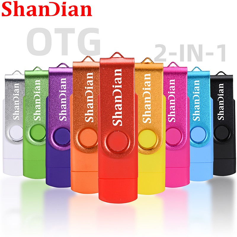 Shandian 2IN1 OTG USB แฟลชไดรฟ์ 128GB ฟรี TYPE-C อะแดปเตอร์ Pendrive 64GB Key Chain ของขวัญไดรฟ์ปากก