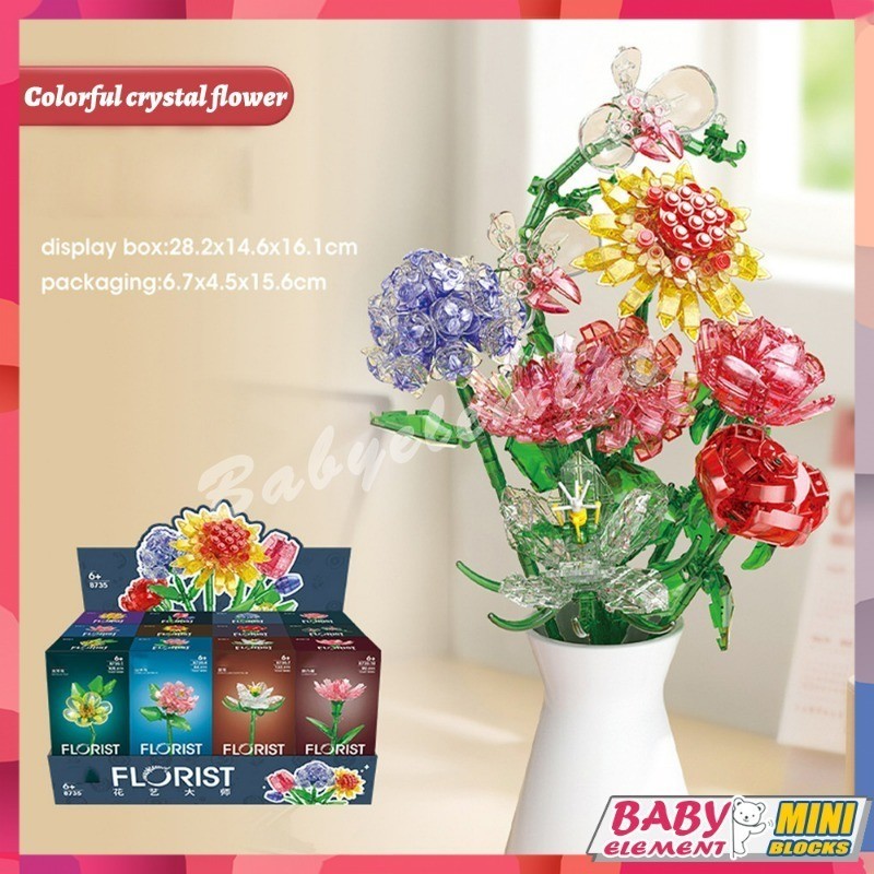 จัดส่ง 24 ชม. คริสตัลโปร่งใสดอกไม้อาคารบล็อกทิวลิปกุหลาบ ทําเอง วาเลนไทน์สาวของขวัญวันเกิดของเล่น