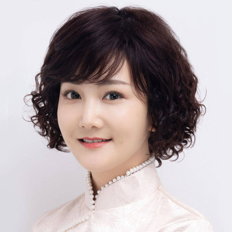 จัดส่งภายใน 3 วัน+ วิกผมสั้นผู้หญิงผมจริงผมจริงเต็มผมลดอายุแม่หมวกวัยกลางคนและผู้สูงอายุผมหยิกสั้นจริงผมชุดธรรมชาติ - รูปที่ 3