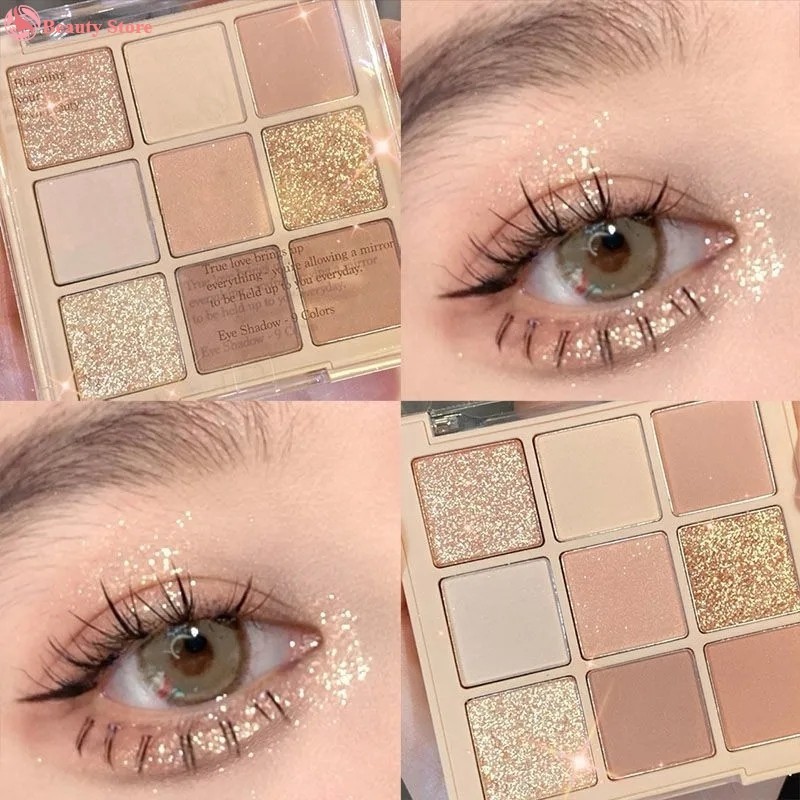 เกาหลี Shiny Earth Color Eye Shadow Palette Pearlescent Face Shimmer Eye Pigment Blusher เครื ่ องสํ