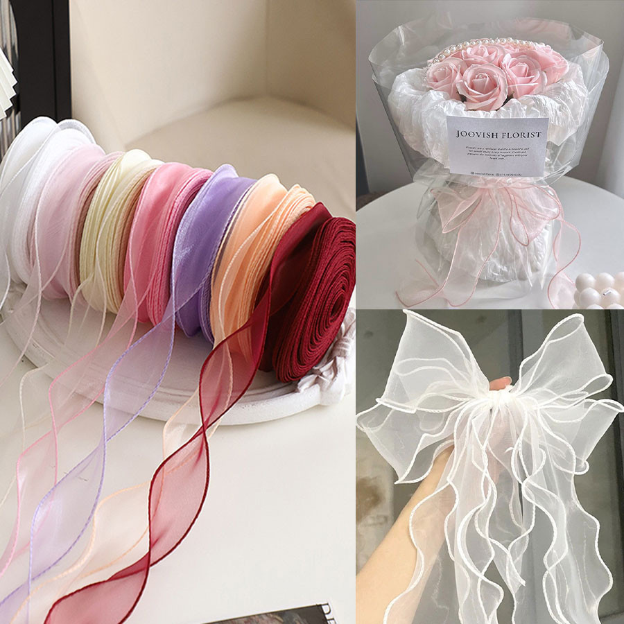 50หลา 4 ซม.Organza ริบบิ ้ นหยักขอบชีฟองสีริบบิ ้ นของขวัญดอกไม ้ เค ้ กห ่ องานแต ่ งงานเชิญเจ ้ าสาวช ่ อดอกไม ้ Bowknot