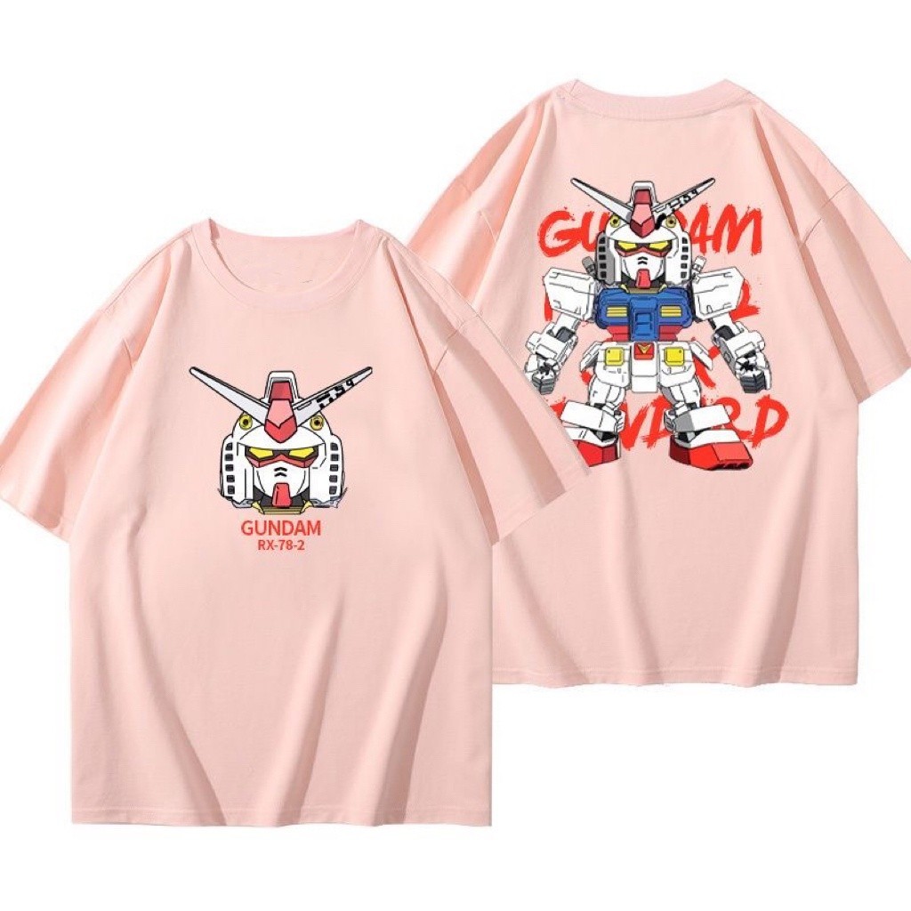 เสื้อยืดแขนสั้นอเนกประสงค์ใหม่สำหรับคู่รัก พิมพ์ลายการ์ตูน Hello Kitty ของญี่ปุ่น GUNDAM
