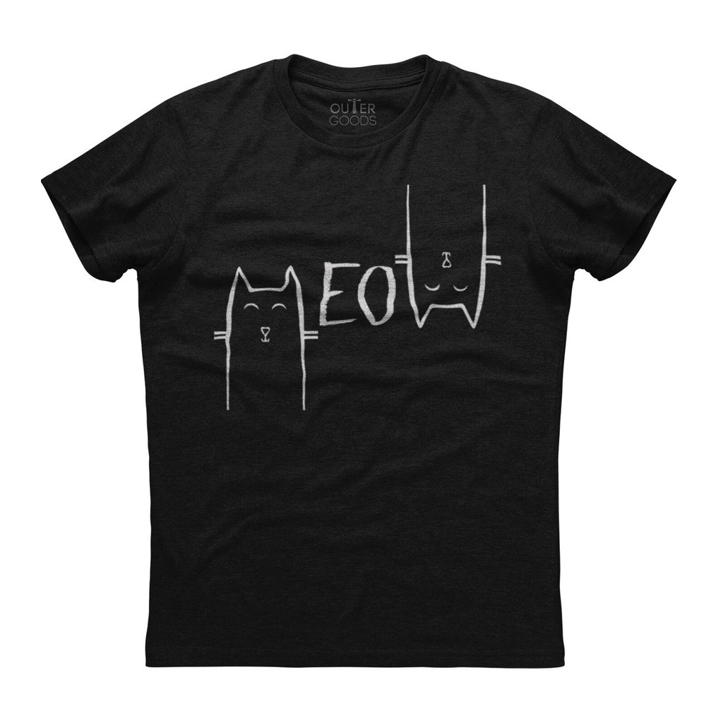 เสื้อยืดสีดําผ้าฝ้ายน่ารัก Happy Cat