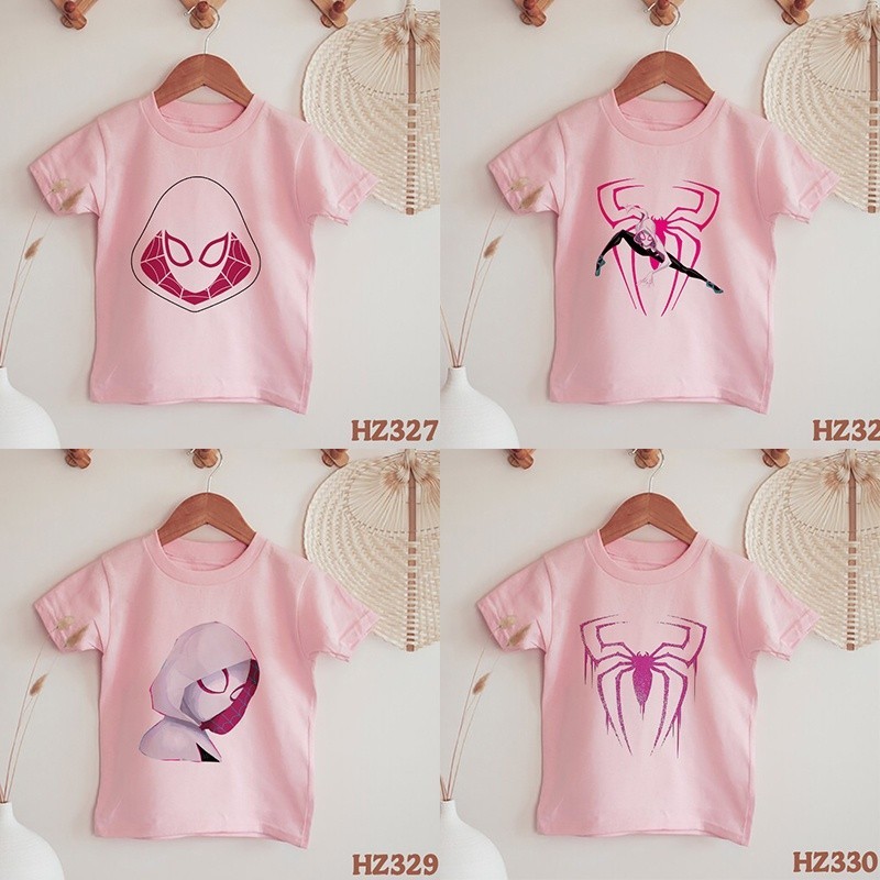 kid tshirt 100-150cm เสื้อยืดแขนสั้นลําลอง พิมพ์ลายการ์ตูน Spider Gwen แฟชั่นฤดูร้อน สําหรับเด็กผู้หญิง