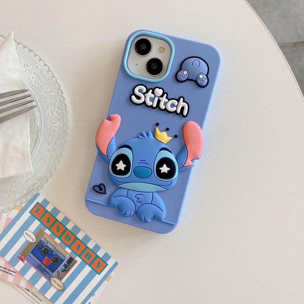 Cartoon Cute Stitch Creative Phone Case Compatible for iPhone 15 14 13 12 11 Pro MAX tpu Soft 3D Straight edge Silicone Casing Protective Full Coverage Shockproof Shell