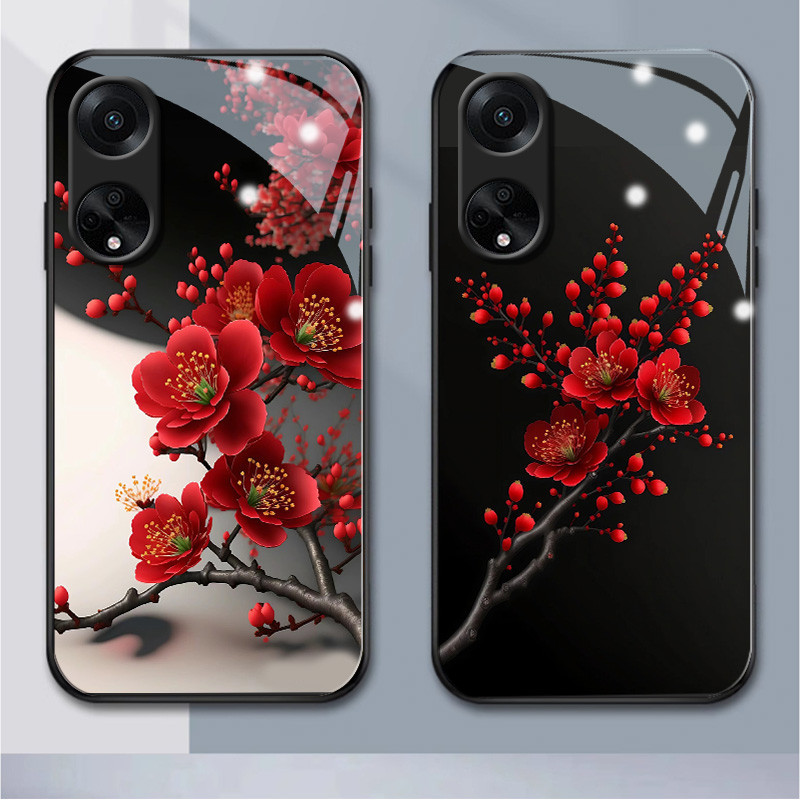 Plum blossom oppo เคสโทรศัพท์แก้ว oppo a98 a15 a35 a16 a17 a3 a31 a74 a77 a78 a91 a92 a9 a5 a79 a95 