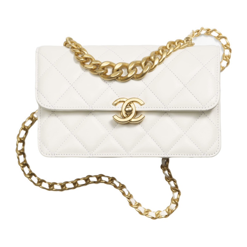 Chanel/Chanel womens bag PICCOLA white sheepskin diamond patterned quilted flap single shoulder crossbody