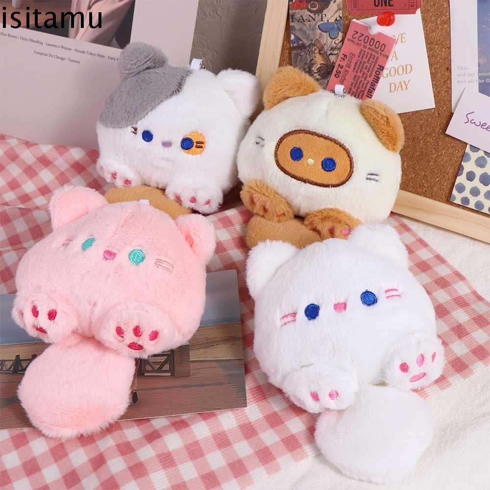 Isitaft พวงกุญแจตุ๊กตาแมว,ตุ๊กตา PP Cotton Squeak Cat Plush Keyring, Little Fresh Squeaking มีเสียงตุ๊กตาน่ารักตุ๊กตาแมวจี้หญิง