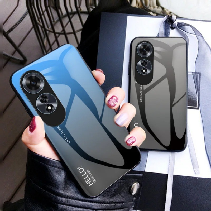 สําหรับoppo A60 A18 A38 2024 Casing Gradientสีกระจกนิรภัยป ้ องกันเคสโทรศัพท ์ HardกลับสําหรับOppoA60 4G