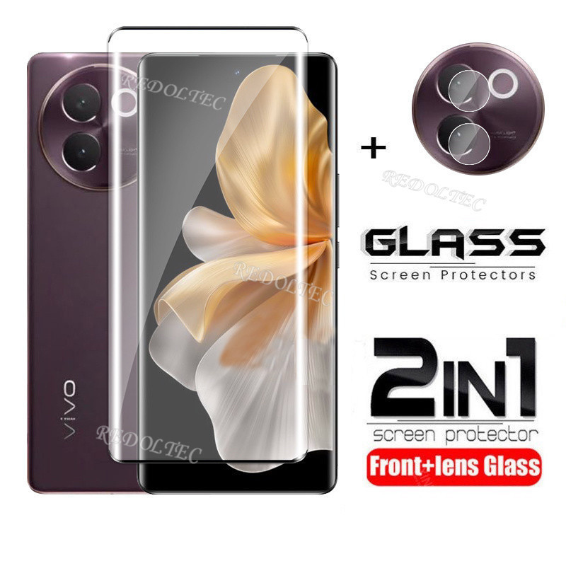 VIVO V30e 5G ฟิล์มกระจกนิรภัย 2 in 1 คลุมทั้งหน้าจอ + เลนส์กล้อง ป้องกันรอยขีดข่วน