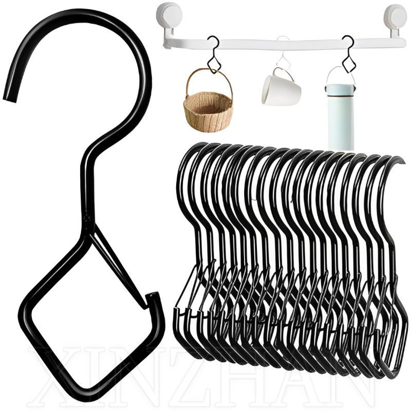 ราวแขวนโลหะมัลติฟังก์ชั่น - Windbreak S-Shape Hooks พร้อมหัวเข็มขัด - Heavy-Duty, ประหยัดพื้นที่, ทนทาน, กันลื่น - สําหรับผ้าเช็ดตัวกระเป๋าเสื้อผ้า - ห้องน้ําห้องครัว Home Organizer