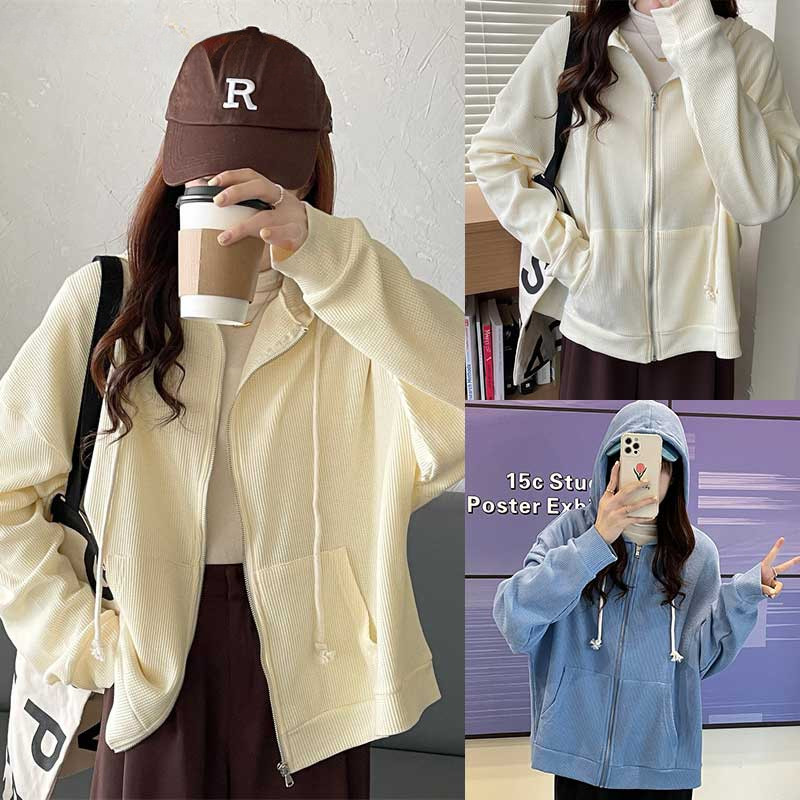 chishop เสื้อมีหมวกมีซิป เสื้อคลุมแขนยาว สำหรับผู้หญิง เสื้อเเขนยาวใส่กันหนาวมีฮู้ดผู้หญิง