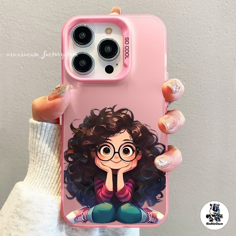 ส่งจากไทย สาวผมหยิก เคสโทรศัพท์มือถือ For iPhone 11 12 13 14 15 Pro Max XR X XS 7 8 Plus SE เคส เคซิลิโคนุ่มสสีเงินเคส