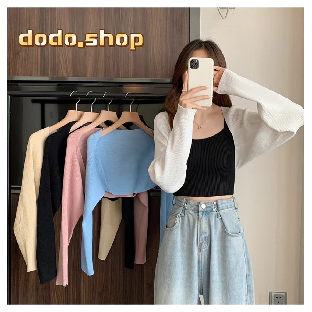 DODO สินค้าพร้อมส่ง เสื้อคลุมไหมพรมแขนยาว คลุมแค่ครึ่งตัวสไตล์เกาหลี ผ้าร่องใส่สบาย เสื้อคลุมกันแดดแขนยาว(23150)