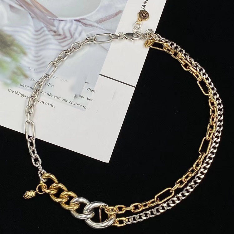 2022 Double-Layer Twisted Chain Skull ชุบสร้อยคอสองสีสร้อยคอทองเหลือง NO.NRD121109002308