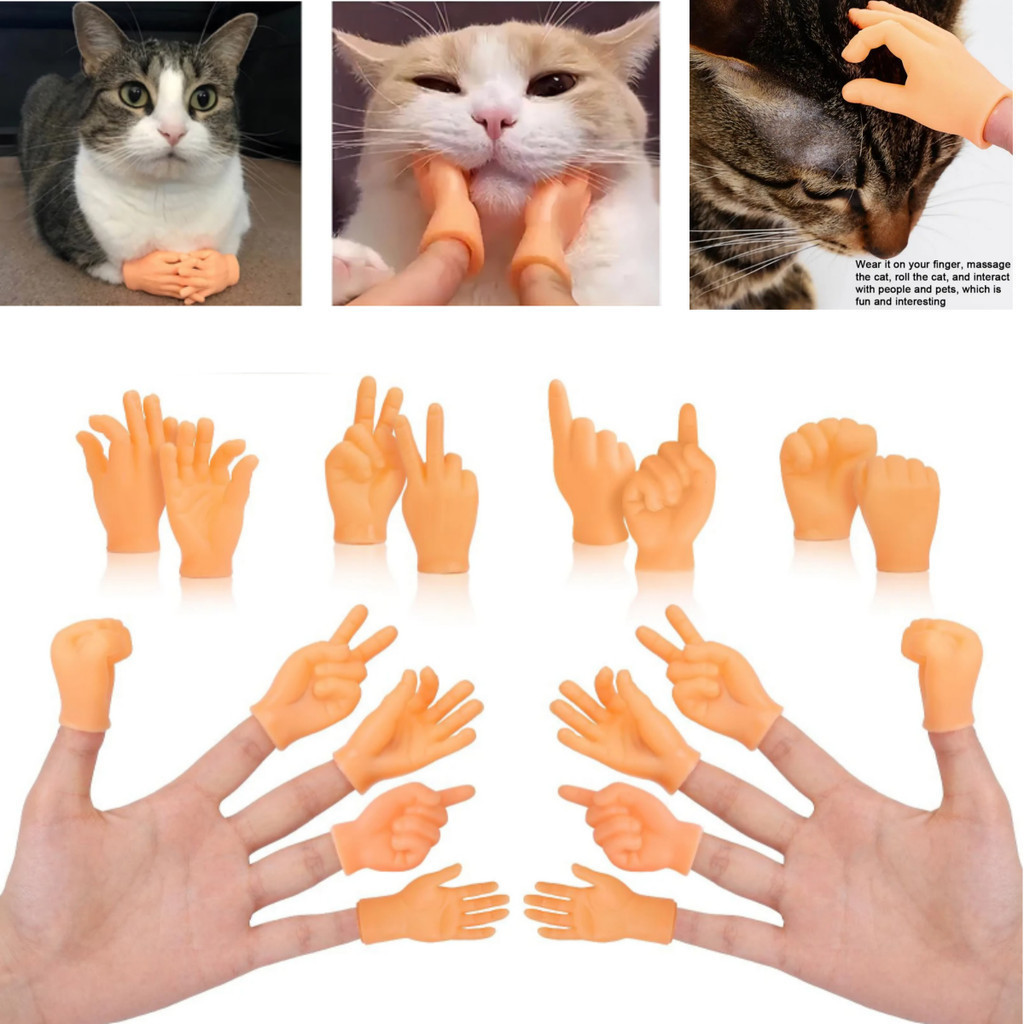 จัดส่งทันที ถุงมือซิลิโคน ขนาดเล็ก 6 ชิ้น มือจิ๋วเล่นแมว ถุงมือสวมนิ้วสำหรับแมว ของเล่นแมว ถุงมือมินิ