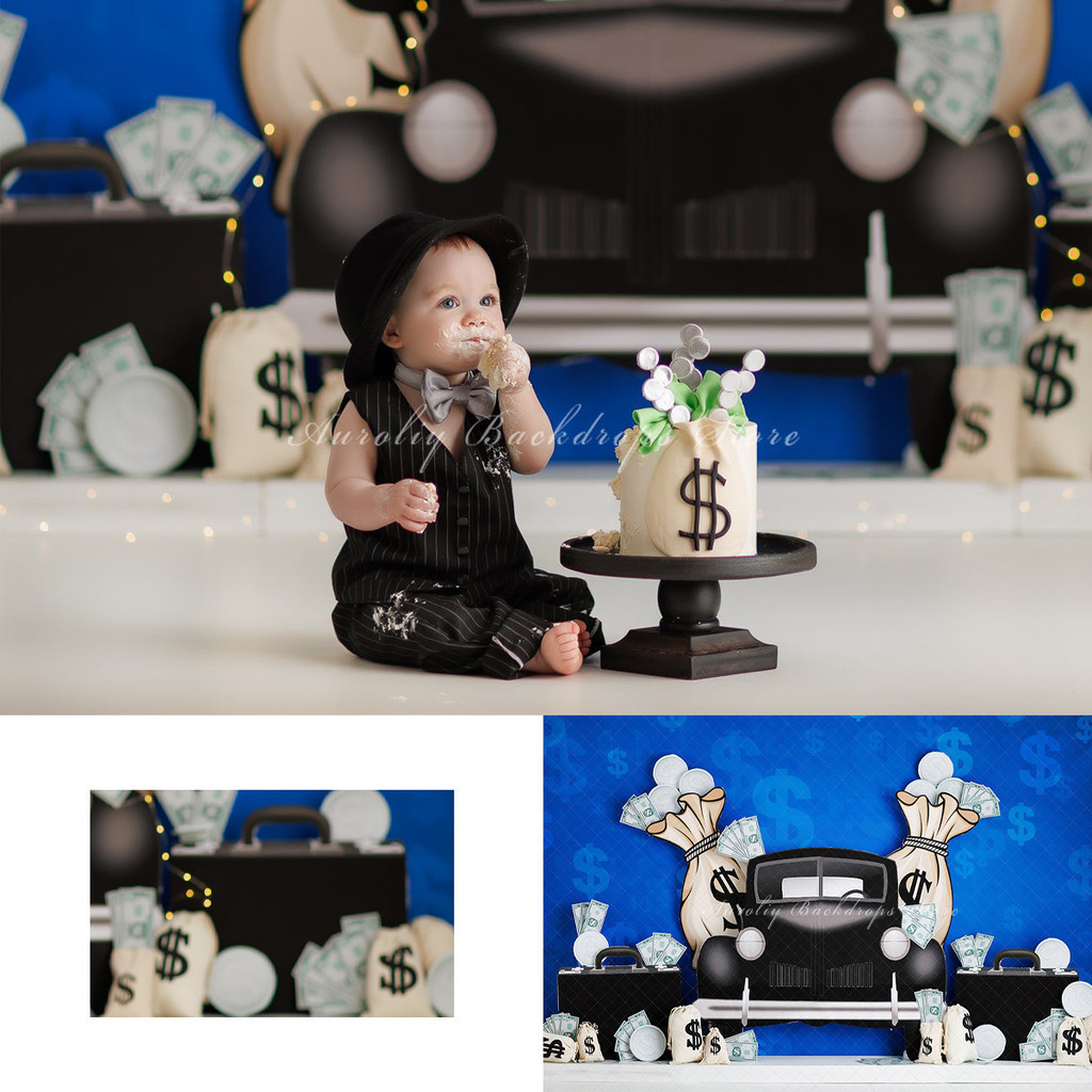 Gangster Boss พื้นหลังเค้ก Smash เด็กผู้ใหญ่การถ่ายภาพ Props เด็กตกแต่ง USD เงินสดหรูหรารถฉากหลังภาพ