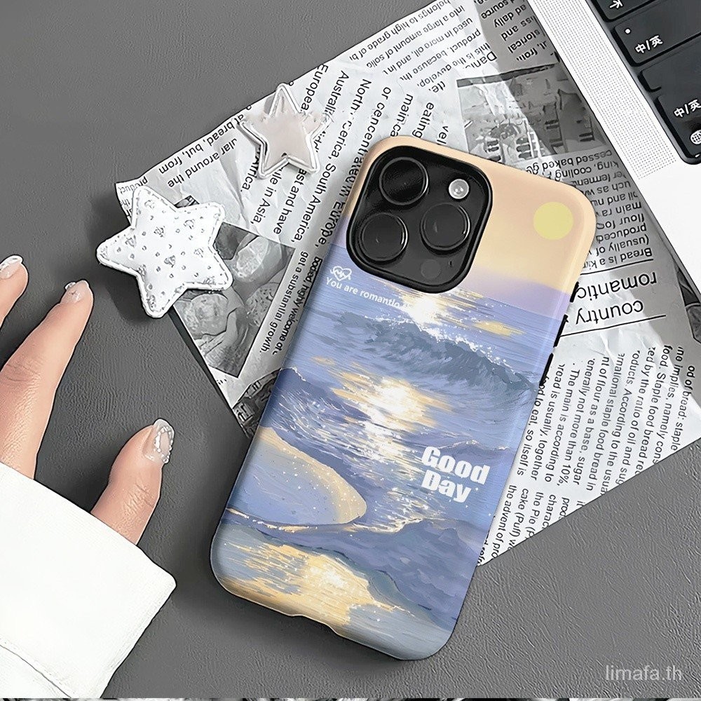 Blue Ocean Day รูปแบบป้องกันกรณีเหมาะสําหรับ iPhone 14ProMax 13 7/8Plus 12ProMax 14 15Pro 14Plus XSMax 13Pro 15ProMax เคสโทรศัพท์ 12 กันฝุ่นกันกระแทกเคสแข็งคู่การ์ตูนน่ารัก FL 12Pro 14Pro 2 ใน 1 Hard XR