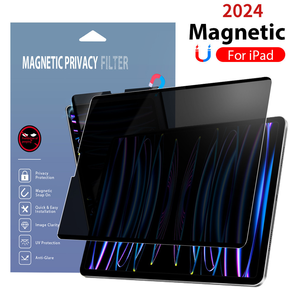 360° Magnetic Privacy Screen Film สําหรับ iPad Air 8 7 M4 M3 2026 12th A19 A16 6 Pro 11 13 Air13 2024 10.9 5th 4th Mini 6 10.5 "ฟิล์มที่ถอดออกได้ Anti Spy Protector