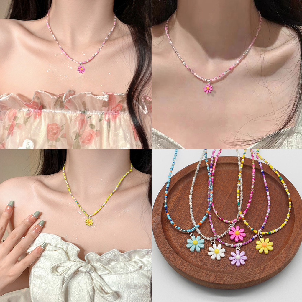 1 PC Daisy ดอกไม ้ สีสันคริสตัลลูกปัดสร ้ อยคอหวานอเนกประสงค ์ Clavicle Chain เครื ่ องประดับ