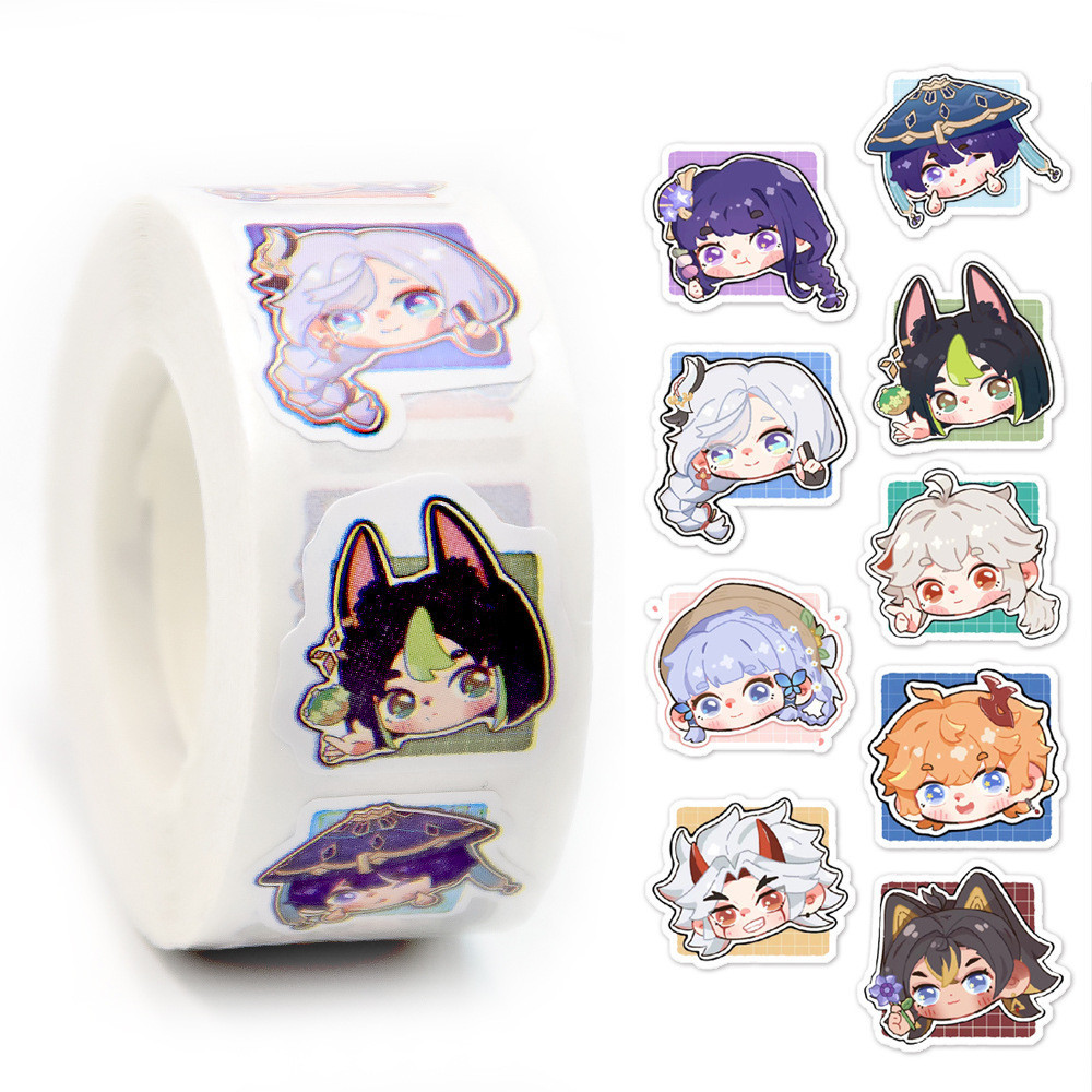 500 ชิ้น/ม้วนการ์ตูนน่ารักป้าย PAW Patro/Sanrio Family/Genshin Impact/One Piece King/SpongeBob/Doraemon/Ultraman Theme Series สติกเกอร์ปิดผนึก