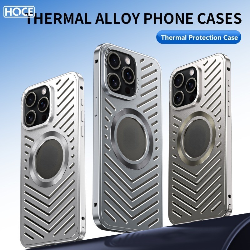 Hoce โลหะกระจายความร้อนแม่เหล็กเคสโทรศัพท์สําหรับ IPhone 13 12 14 15 16 Pro Max กรอบที่ถอดออกได้อลูมิเนียมฝาครอบระบายความร้อนกรณี