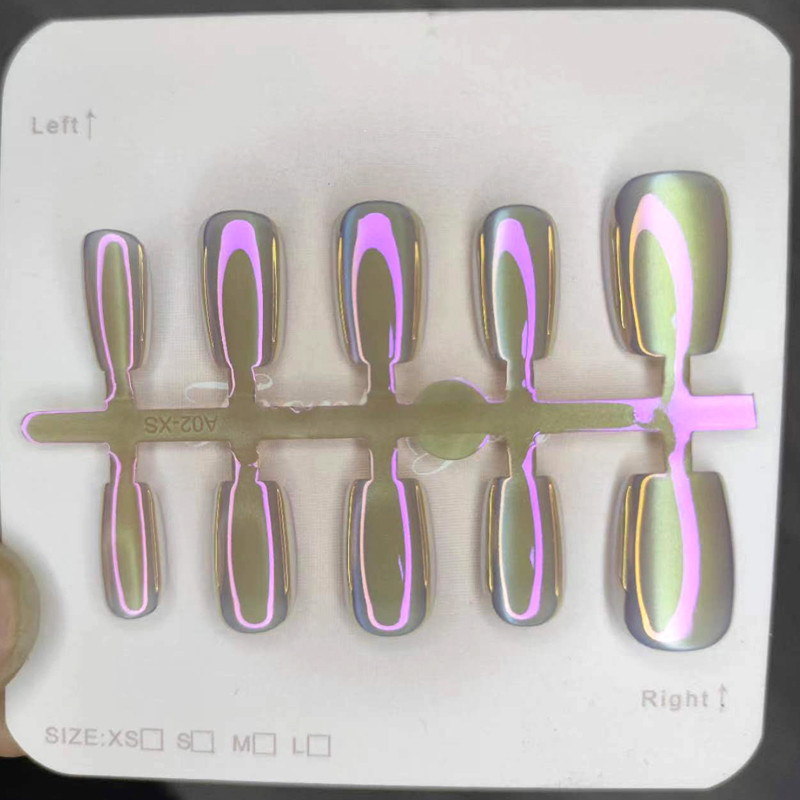 10pcs Cat Eye คริสตัลเล ็ บปลอมสีม ่ วงทอง Cat Eye เจาะเล ็ บ