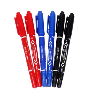 Marker ปากกาเขียนกล่องไปรษณีย์ กันน้ำ ปากกามาร์กเกอร์ 2หัว สีดำ สีฟ้า สีแดง หมึกหลาย