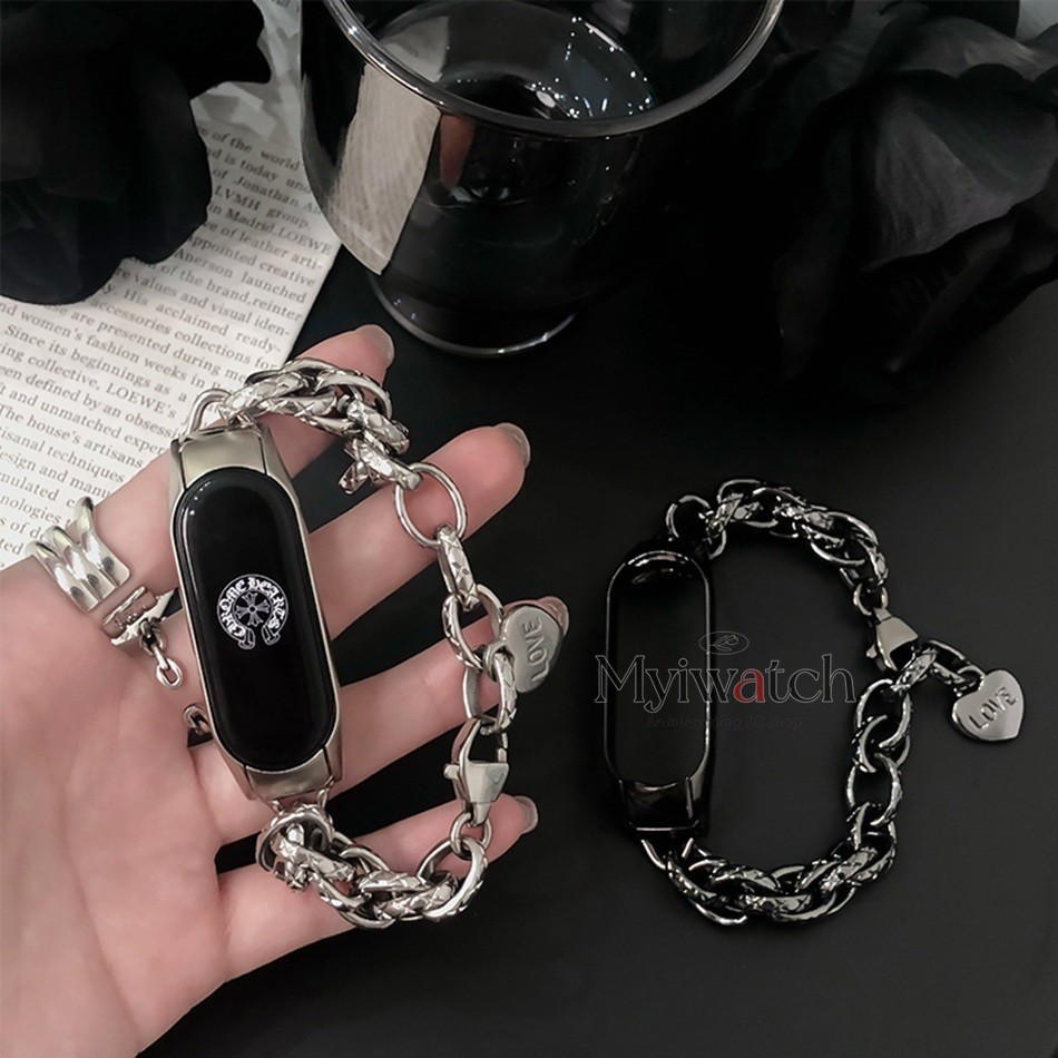 สายโลหะสําหรับ เสี่ยวหมี่ ไมล์ วงดนตรี 9 8 7 6 5 สายแฟชั่นจี้หัวใจโซ่สร้อยข้อมือ ไมล์band 8 4 3 สแตนเลสเปลี่ยนสายรัดข้อมือ คอร์เรีย