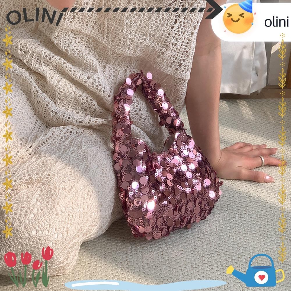 Olini Hand Carrying Sequin Bag, Small Delicate Fashion Glitter Pleated Bag, Women Handbag