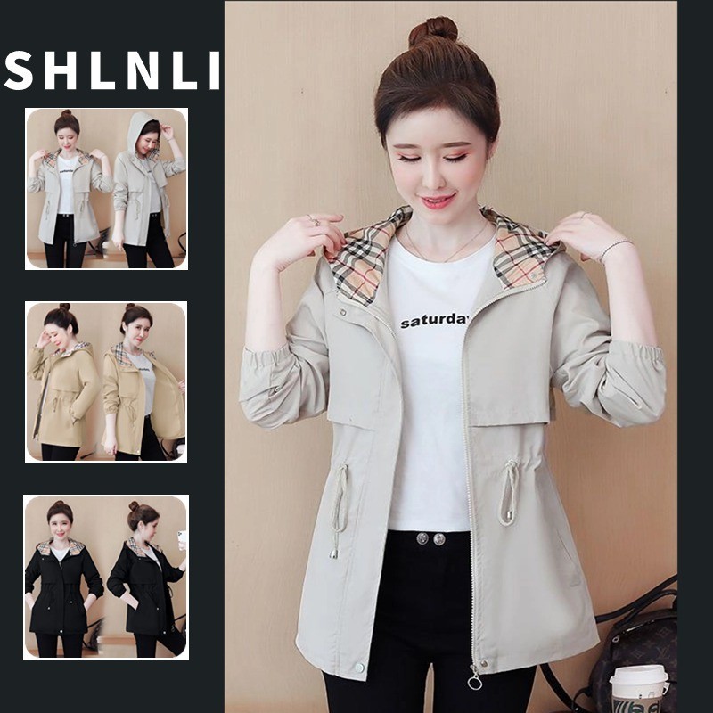 ฤดูใบไม ้ ผลิและฤดูใบไม ้ ร ่ วงของผู ้ หญิงสีทึบซิปหลวมเสื ้ อความยาวกลาง